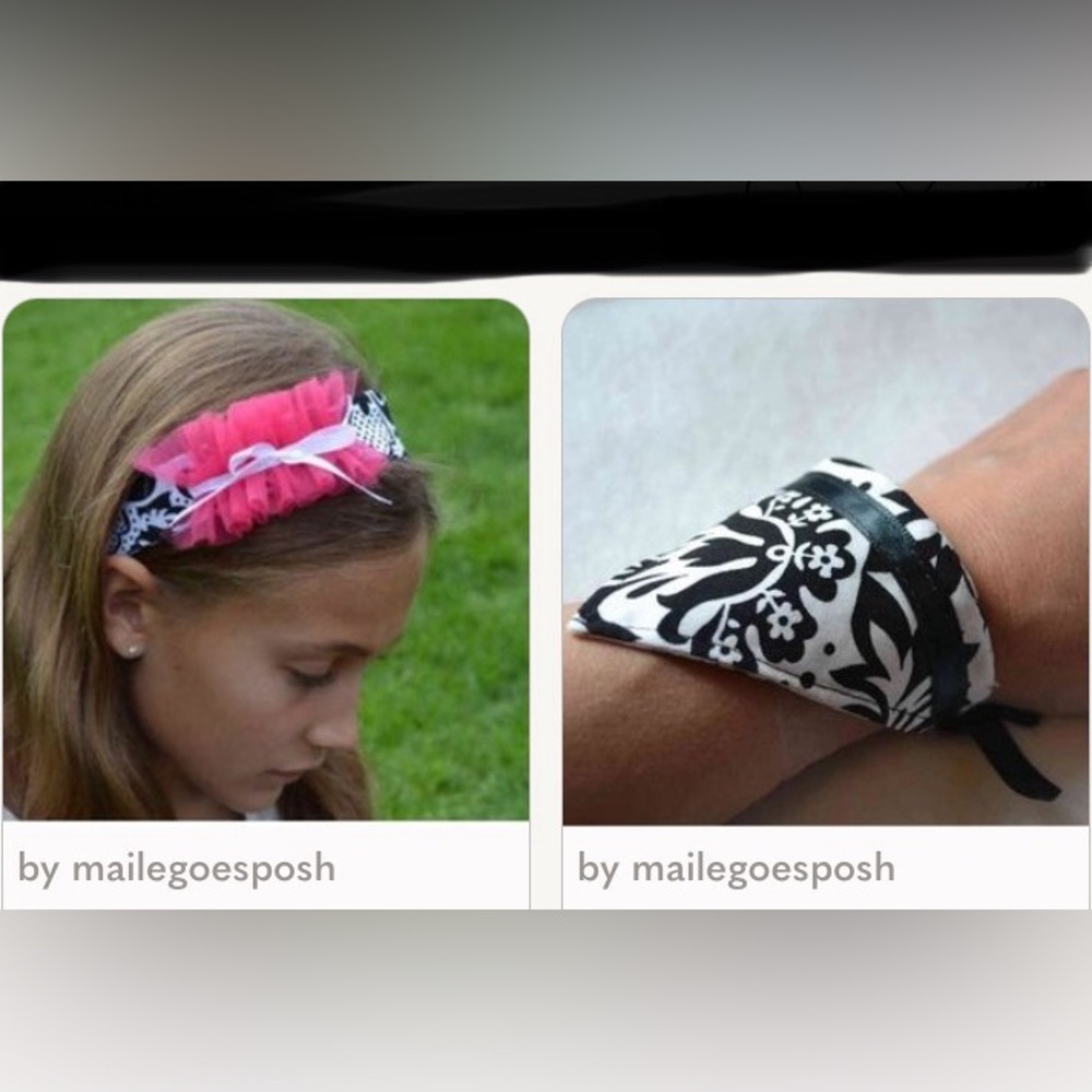 Handmade bundle: damask hot pink tulle fabric headband, 2 bracelets, earrings